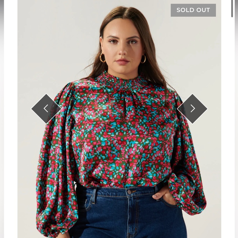 Sugarlips SEREIA FLORAL FIGARO BALLOON SLEEVE SATIN BLOUSE in multi - Picture 3 of 8